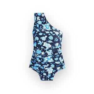 J.Crew One-Piece Swimsuit Women's Plus 24 Blue Floral Ruched One-Shoulder NWT